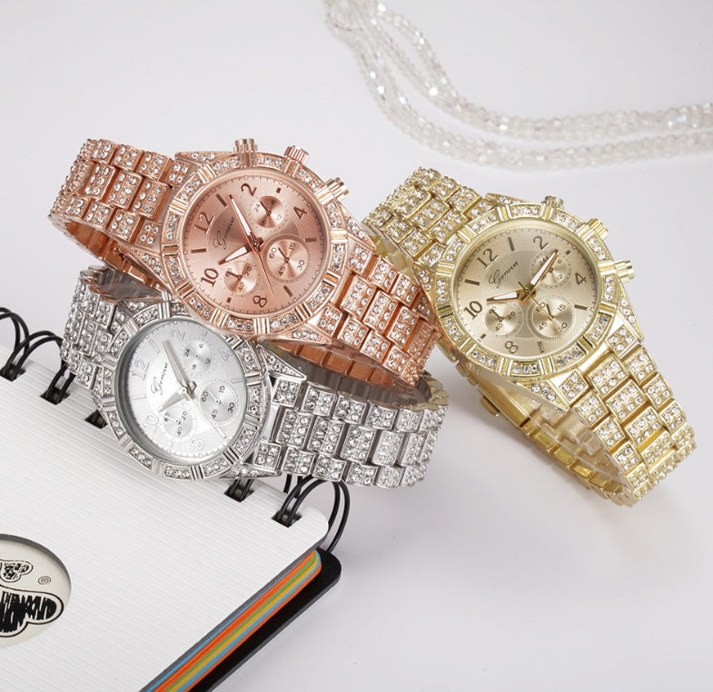 Elegant Crystal Women’s Watch – Luxury Stainless Steel Quartz Timepiece