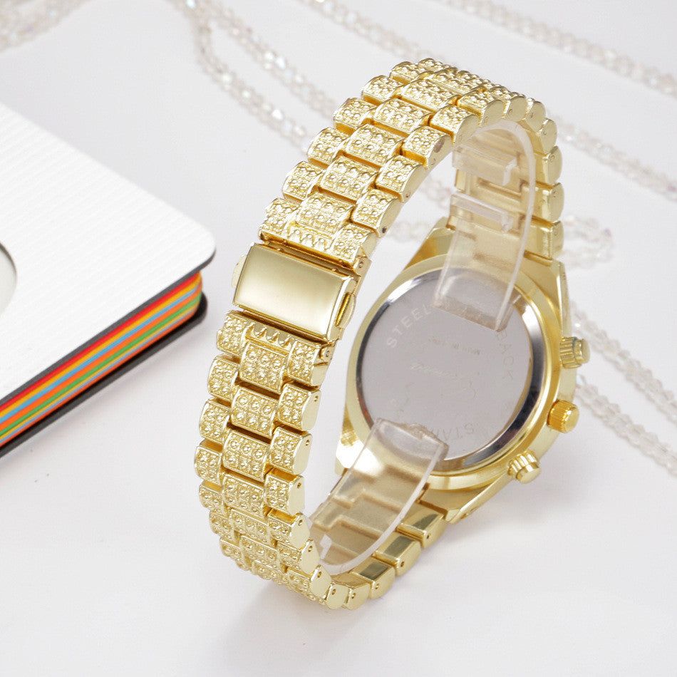 Elegant Crystal Women’s Watch – Luxury Stainless Steel Quartz Timepiece