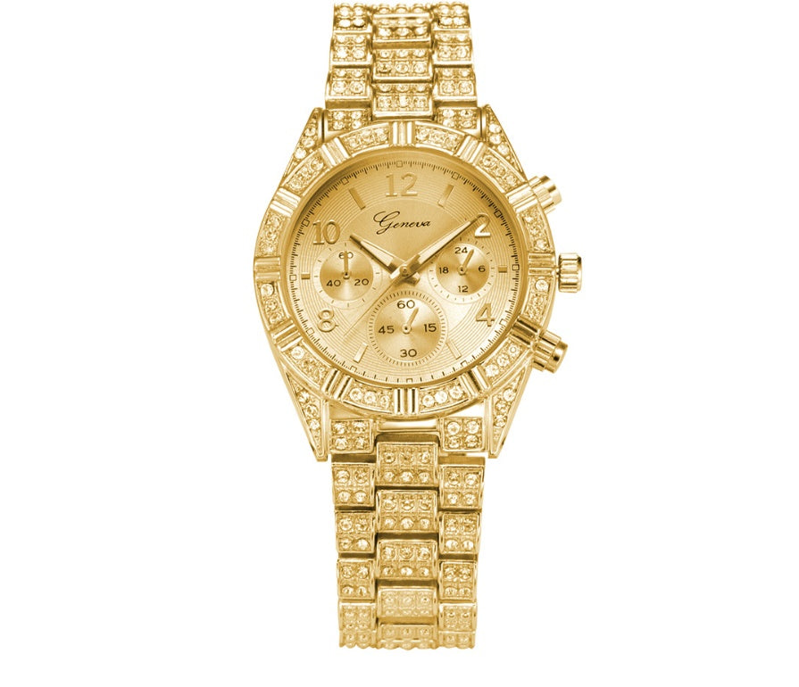 Elegant Crystal Women’s Watch – Luxury Stainless Steel Quartz Timepiece