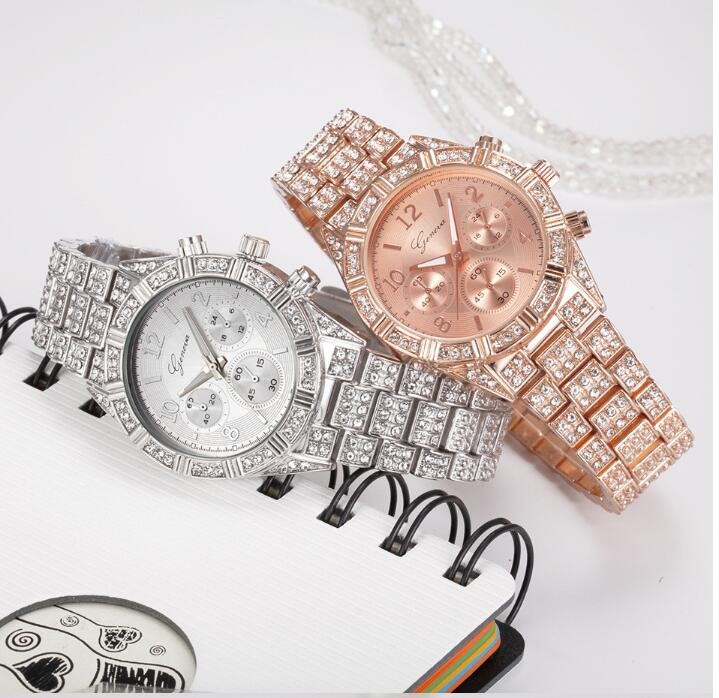 Elegant Crystal Women’s Watch – Luxury Stainless Steel Quartz Timepiece